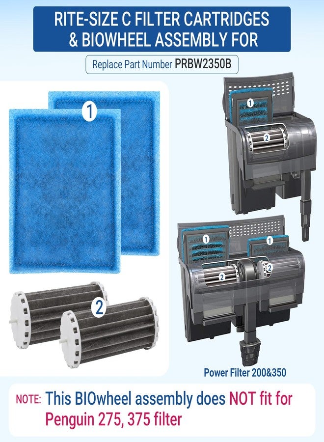 Trdzi Aquarium Filter Kit for Marineland Penguin Power Filter 200 350 - Fish Tank Biowheel with Rite-Size Cartridge - Image 3